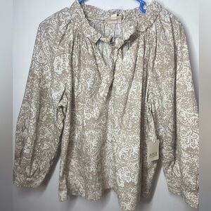 a.n.a Taupe and White Paisley Tie-Neck Blouse